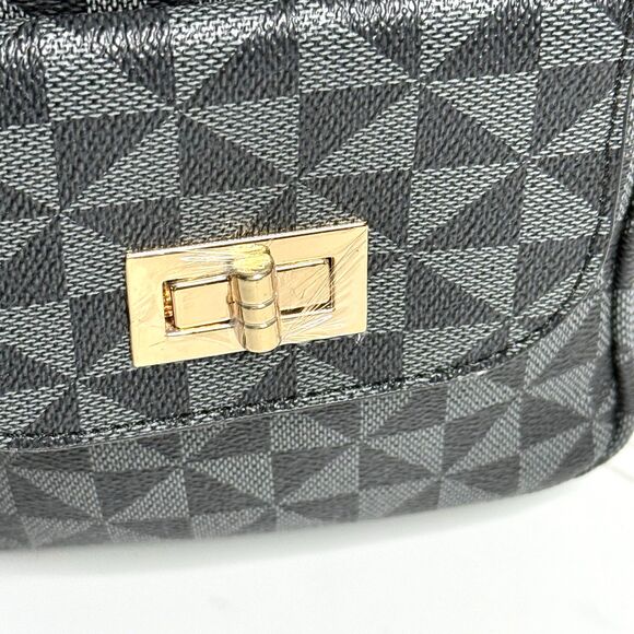 Vegan Sling Backpack Crossbody Geometric Pattern Lead-Free Shoulder Bag in Black - Picture 6 of 9